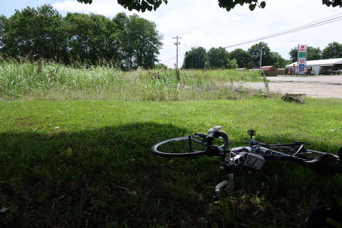 Bike in the shade of a tree. 