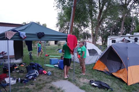 Tents and gear at Oasis campground.