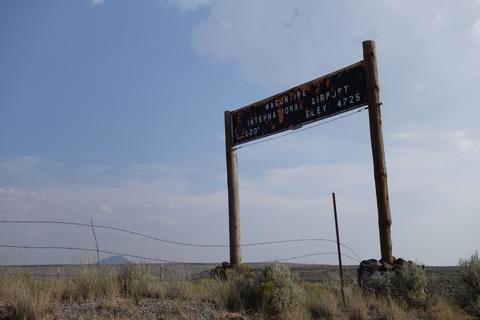 "Wagontire International Airport" sign