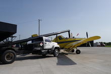 Filing the certificate crop duster with fertilizer