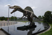 Dinosaur in front of the Clinton library
